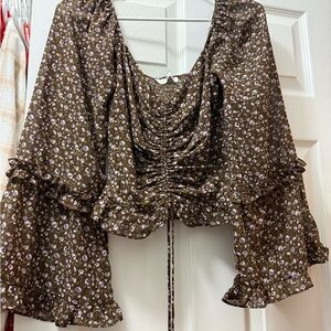 Altar'd State Brown Floral Blouse